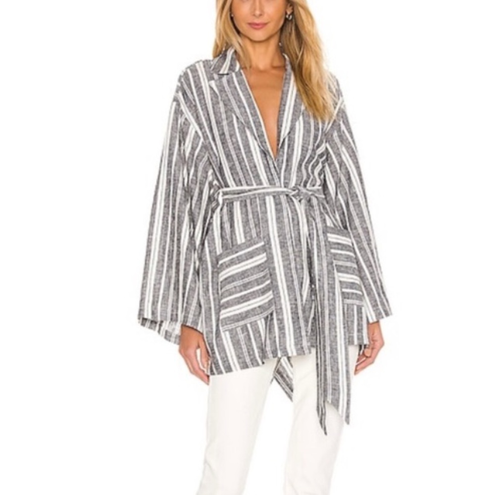 Ashley Stewart Linen Kimono Striped Shacket